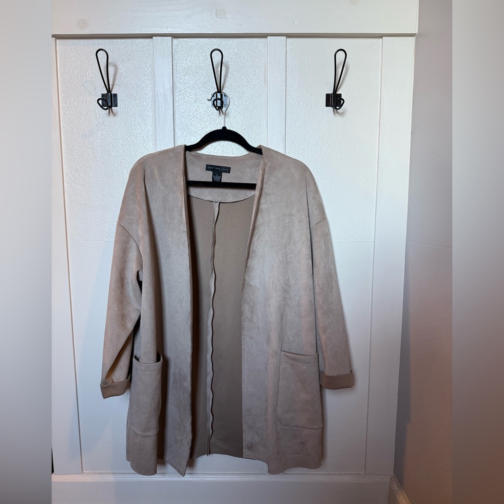 Joan Vass Elegant Faux Suede Beige Women's Jacket Blazer